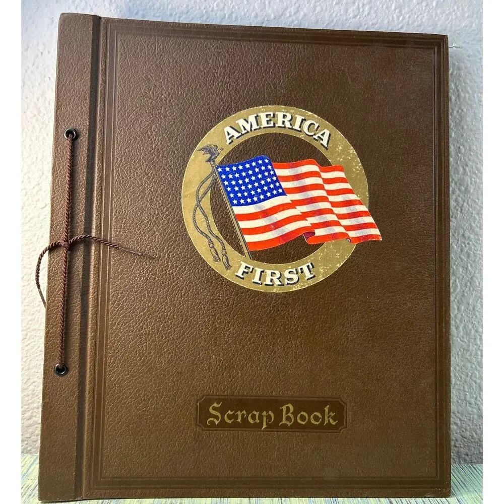 Vintage 1940s WWII Era Mastercraft America First Flag Scrapbook Album 12x15